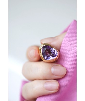 Bague boule coeur améthyste et diamants français