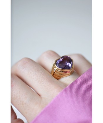 Bague boule coeur améthyste et diamants français