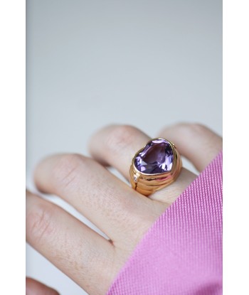 Bague boule coeur améthyste et diamants français