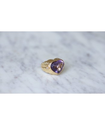 Bague boule coeur améthyste et diamants français