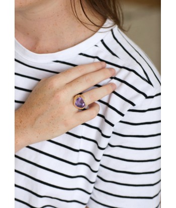 Bague boule coeur améthyste et diamants français