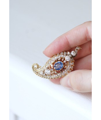 Broche motif cachemire diamants et saphir en ligne des produits 