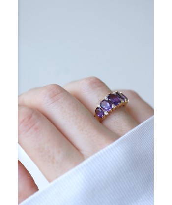 Bague jarretière améthystes et diamants basket pas cher