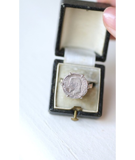 Bague pièce Napoléon 20 cent Francs sur or blanc la colonne vertébrale