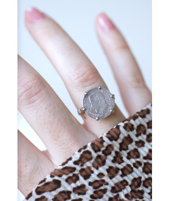 Bague pièce Napoléon 20 cent Francs sur or blanc la colonne vertébrale