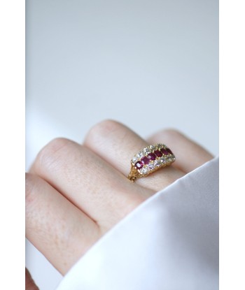 Bague bandeau ancienne rubis et diamants soldes