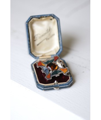 Broche losange Ecossaise ancienne en argent, jaspe, et agate une grave pollution 