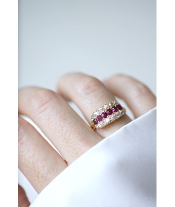 Bague bandeau ancienne rubis et diamants soldes